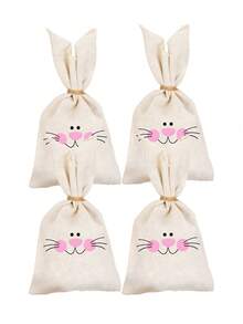 1/2/4pcs Easter Candy Bags With Drawstring, Rabbit Pattern Gift Bags, Rabbit Theme Party Favor Bags, Linen Small Pouches, Party Supplies, Suitable For Cookies, Candies, Chocolates, And Treasure Hunt Items - Beige - View 7