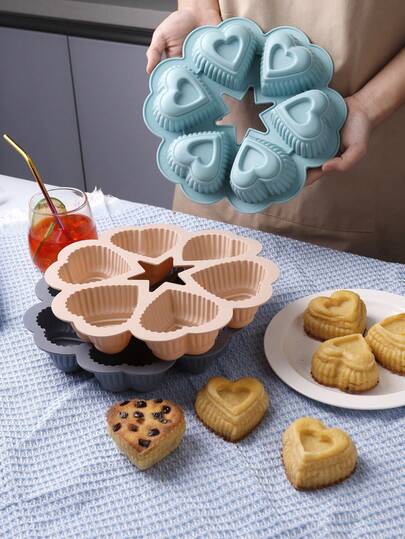 1pc Creative Silicone Heart-Shaped Cake Mold, 6-Cavity Pastry Chocolate Cookie Mold, Heat Resistant & Non-Stick, Suitable For Muffins, Cheesecakes, Tarts, DIY Baking, Soap Mold, Silicone