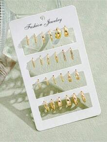 24pcs/Set Fashion Small Hoop Earrings, Minimalist Style Everyday Earrings Women, Suitable Date, Holiday, Anniversary Minimalist Everyday Wear Jewelry, Lightweight Hypoallergenic Stainless Steel Hoops, Perfect For Date Holiday Anniversary Office Party, 2026 New Arrival, Ideal Birthday Valentine's Day Gift For Her, Suitable For All Seasons Outfit Mix And Match - 金色 - 查看 4
