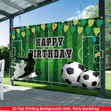 1PC,2D Flat, Football Themed Birthday Background Banner, Made Of Polyester Fabric, Used For Birthday Party Decoration, Football Themed Parties, Sports Celebration Parties, Birthday Celebrations, Holiday Parties, Birthday Background Cloth, Cake Table Decoration, Anniversaries, Home/Garden/Indoor/Outdoor Decoration, Photography Background Props, Matching Decoration Supplies/Gifts, Event Background - Multicolor - View 3
