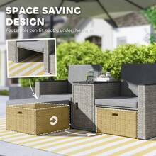 Outsunny 5 Piece Rattan Garden Furniture Set, Nesting Outdoor Furniture Conversation Set With 2 Footstools, WPC Storage Coffee Table And Cushions, Wicker Garden Sofa For Conservatory, Terrace, Grey - Grey - View 3