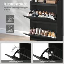 HEXCELEN Shoe Cabinet, Shoe Rack, Shoe Cabinet, Narrow, Adjustable, Shoe Chest For Entrance, Hallway, Wardrobe, 16 Pairs, 2 Flaps (80W Cm), Black - màu đen - Xem 5