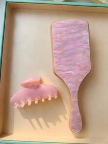 2件套水钻发饰套装，个性化名字爪夹、发梳，女士时尚亚克力闪光名字定制大理石纹发梳发夹套装，独特新娘伴娘礼物，情人节礼物，女士发饰