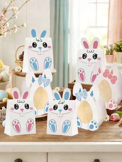 12 Pcs Easter Eggs Gift Boxes With Clear Window Pink Blue Cartoon Bunny Shaped Paper Treat Boxes Cute Rabbit Egg Gift Packaging Box For Holiday Easter Party Favors Easter Gifts