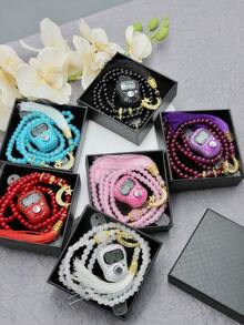 Sparkling Crystal Finger Counter & Shiny Star Moon 99pcs Tasbih Set, 4 Colors Available, Includes Gift Box, Prayer & Meditation Counter - Multicolor - View 6
