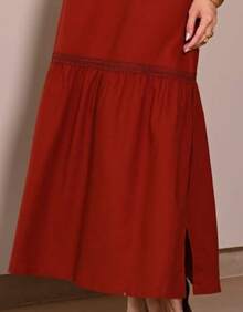 Women's Long Dress With Lace Cutout On The Side - 紅陶 - 查看 5