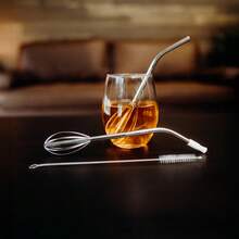 Metal Mixing Whisk And Silicone Straw Combo 2 In 1 Multi Function Stirring Tool For Kitchen Cocktail Camping Use - Multicolor - View 2