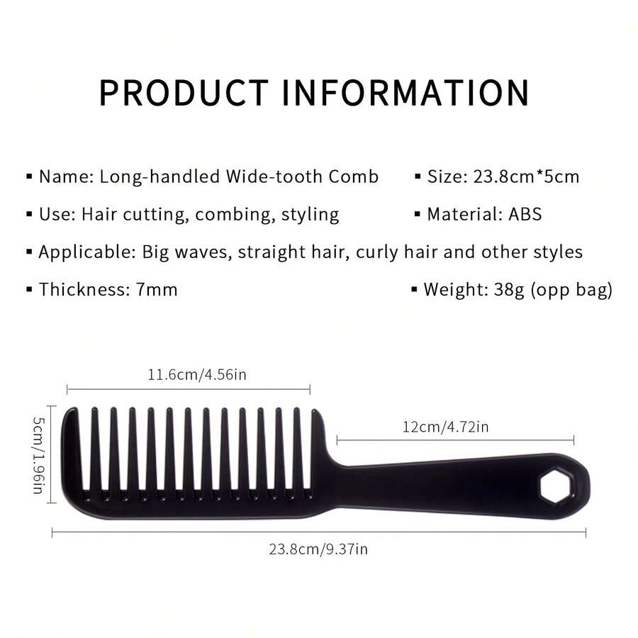 Hair Comb With Extended Handle; Wide Tooth Comb; Large Tooth Comb; Large Comb For Curly Hair; Plastic Massage Comb For Home Use - Multicolor - View 1