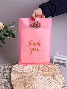 20个/包 “谢谢” 印花扁平手提塑料手提袋，简约优雅，适用于服装、化妆品、珠宝、购物、礼品包装、收纳等，多用途可重复使用，有黑色、粉色、双色可选。