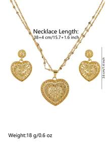 3pcs 24K Gold-Plated Middle Eastern Fashion Style Heart Shaped Jewelry Set, Necklace & Earrings, Luxcy & Retro, Ideal For Women's Daily Wear, Vacation, New Year, Valentine's Day, Eid Al-Fitr , Galas, Weddings, Banquet - Gold - View 5