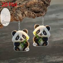 2D Flat Panda Holding Bamboo Eating Bamboo Pendant Earrings, Fashionable Jewelry, Party Gifts, Holiday Gifts For Family And Friends - 彩色 - 查看 5