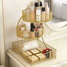Extra Large Cosmetic Storage Rack, 3-Layer Large Capacity, Polished Metal, No Installation Required, Bathroom Storage Rack, For Countertops, Bathroom Countertops, Dressing Table Countertops - Gold - View 1
