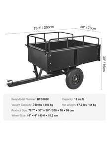 Heavy Duty ATV Trailer Steel Dump Cart, 750-Pound 15 Cubic Feet, Garden Utility Trailer With Removable Sides For Riding Lawn Mower Tractor - Black - View 7