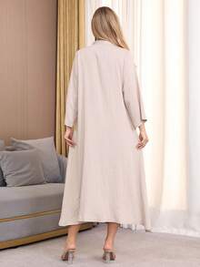 2026 New Style Ramadan Traditional Elegant V-Neck Long Sleeve Embroidered Beaded Arabic Women Dress JALABIA - Apricot - View 11