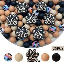 25颗斑点狗爪印硅胶珠套装 - 绿色、粉色、棕色斑点狗爪形状设计 - 适用于DIY钥匙扣、项链、手链、装饰笔、珠宝和吊坠工艺品 - 适合返校季、万圣节、圣诞节、节日礼物、生日礼物 - 斑點狗爪腳印 - 查看 14