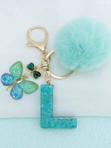 1 móc khóa chữ cái đầu tiếng Anh kèm mặt dây chuyền hình bông tuyết bằng nhựa, phụ kiện trang trí túi xách nữ kèm quả cầu lông, tua rua hình bướm bằng thủy tinh khảm, quà tặng cho mẹ và bạn bè. - Màu xanh Bạc hà - Xem 33