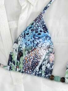 PEPPERMOLLY Women's Summer Blue 2-Piece Bikini Set, Triangle Halter Top And Side Tie Bottoms, Suitable For Sexy Swimwear, Holiday Pool Party Fashion Swimwear Vacation - Blue - View 6