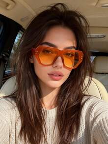 1pc Asymmetrical Geometric Frame Women's Fashion Glasses, European And American Hip-Hop Street Style Fashion Glasses - Orange Frame Gradually Turns Orange Slices - View 3