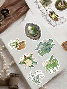 112张绿色美式乡村风格美学贴纸，适合青少年和成人，可用于水瓶、笔记本电脑、水瓶、剪贴簿、日记本、手机、电脑、平板电脑等，也可用于DIY工艺品、学校奖励礼物和装饰。 - 綠色 - 查看 4