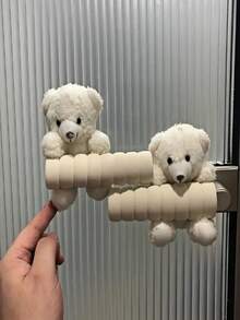 （右侧门把手）可爱小熊造型门把手套，适用于房间门，防撞防静电柔性布料，可爱小熊造型门把手套，适用于公寓门及各种门把手