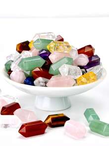 2件装彩色天然石六角柱吊坠DIY首饰制作配件 - 20*9mm 绿东陵玉&粉晶&紫水晶&白石英&红玛瑙&黄水晶&青金石&虎眼石，适合制作手链、项链和耳环 - 彩色 - 查看 5