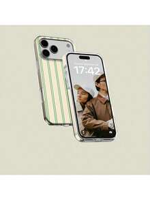 新款竖条纹简约创意果冻膜手机壳，透明二合一保护膜，适用于 17 Pro Max 16 Pro 15 Plus 14 13 12 11 系列手机，时尚手机壳 - 彩色 - 查看 3