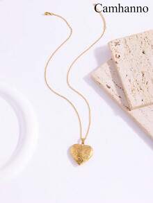Camhanno 1件复古优雅不锈钢爱心相框项链，金色奢华百搭爱心吊坠，日常佩戴，节日礼物，生日礼物 - 彩色 - 查看 6