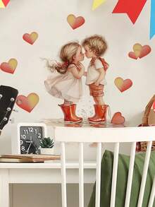 1片装多尺寸PVC可移除墙贴，情人节装饰墙贴，浪漫玫瑰花、爱心、接吻情侣、优雅羽毛爱心、节日氛围酒杯和巧克力图案，适用于卧室、客厅、书房、餐厅、浴室、家居墙面装饰、房间装饰 - 彩色 - 查看 9