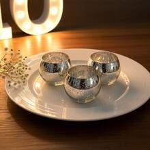 12PCS Glass Mercury Candlestick, Round 5x5cm, Modern Tea Cup, Modern Wedding Centerpiece, Party Home Dining Table Decoration - Silver - View 2