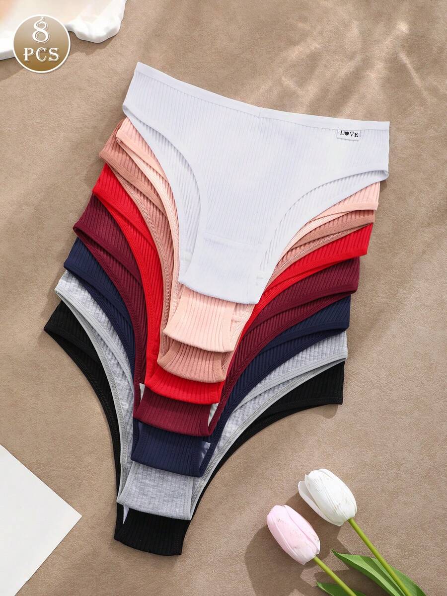 8pcs/Pack Women's Soft Low Waist V-Shape Panties, High Elasticity & Comfortable Underwear - Multicolor - View 1