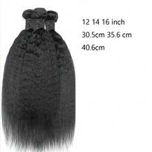 卷曲直发发束 真人发 Yaki 直发发束 卷曲直发真人发发束 12A 巴西原生真人发 自然黑 Remy 发接发 3 束 - Natural Black - 查看 9