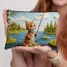 1 件装趣味动物图案仿刺绣印花化妆包，图案包括猫、狗、斑马、驴、牛、鸽子、羊等，趣味猫咪洗漱包，便携式旅行收纳包，女士包包，夏季包，斋月包，化妆包，钱包，书包，化妆袋，化妆包，洗漱包，旅行必备，邮轮必备，度假必备，男女通用旅行收纳盒，节日必备，女士礼物