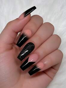 Thêm chút lãng mạn với bộ 24 móng tay giả hình quan tài tối giản, lấp lấp lánh, hiệu ứng chuyển màu đen, kiểu Pháp, độ phủ toàn diện dành cho phụ nữ và bé gái. Bao gồm 1 tờ keo dán và 1 dũa móng mini. Thích hợp cho tiệc tùng, hẹn hò và sử dụng hàng ngày tại văn phòng. Keo dán dạng gel được giao ngẫu nhiên. - Nhiều màu - Xem 1