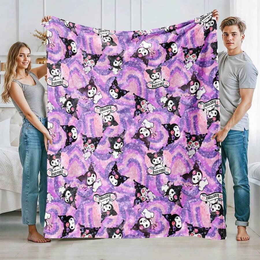 Sanrio 1件装三丽鸥酷洛米卡通印花法兰绒毯，多功能柔软保暖毯，适用于家居、休闲、汽车、沙发、床等各种场合，四季皆宜。 - 彩色 - 查看 1