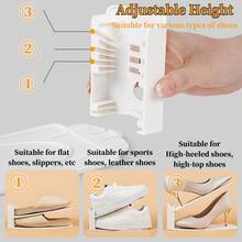 1/6pcs Shoe Slot Organizer - Can Stack One Pair Of Shoes, Saving 50% Of Shoe Storage Space, Adjustable Thickened Double Layer Shoe Rack, Suitable For Wardrobe Shoe Organizer, White/Gray