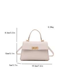 1 pieza Bolso de mano de unicolor de moda con solapa de PU con relieve y cierre de metal - Blanco - Ver 10