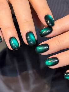 10pcs Medium Square Nail Stickers To Upgrade Your Look! Retro Elegant Shiny Green Cat Eye Nail Stickers, Fashionable Classic High-End Green Crystal Cat Eye False Nails, Full Coverage Fake Nail Stickers Suitable For Women And Girls. Includes 1 Adhesive Sticker And 1 Mini Gel Sticker. Random Delivery.