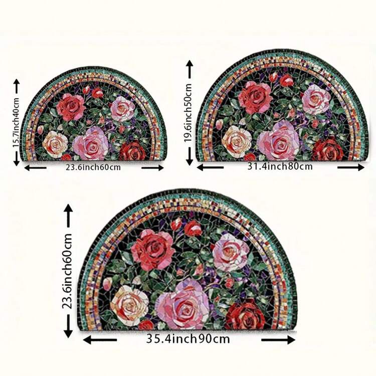 1pc Semi-Circle Mat, Indoor Mat, Throw Rug, Creative Doormat, Entrance Theme Mat, Home Decor, Non-Slip Floor Mat, Bedroom Accessory, Photography Prop, Outdoor Decor, Plush Velvet Doormat - Multicolor - View 8