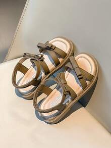 1 Pair Girls' Bow Decor Anti-Slip Open Toe Flat Sandals, Suitable For Family Dinners, Children's Play Areas And More - Brown - View 6