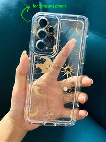 1pc Space, Moon, Sun, Line Pattern Print Full-Body Protection Shockproof Anti-Fall TPU Soft Rubber Phone Case Compatible With IPhone & - Multicolor - View 4