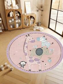 1pc Cartoon Puppy Faux Wool Round Rug, Soft & Comfortable, Easy Care, Fluffy Bedroom Rug, Bedside Decor Rug, Room Decor Rug, Home Decor Rug, Holiday Decor Rug - Multicolor - View 1
