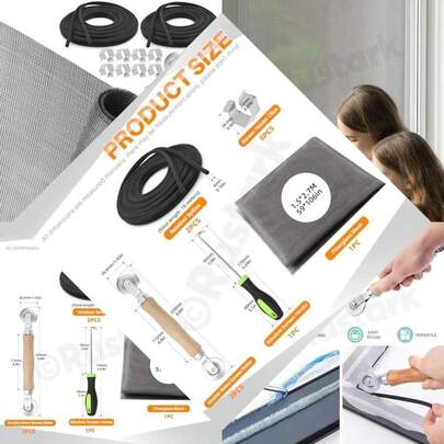 Window Screen Door Repair Replacement Kit For Windows, Features Fiberglass Mesh, Spline, Bearing Roller, Retainer, Spline Holder, Clip Remover, Hook