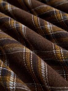 女士格子半身裙，休闲优雅设计，涤纶面料，配腰带，适合办公室、度假、约会、旅行、机场等各种场合，四季皆宜，春季穿着。 - 棕色 - 查看 4