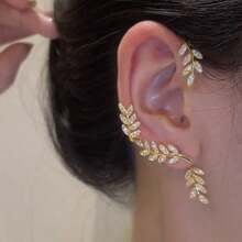 1pc Full Diamond Detachable Two-Way Wear Leaf Earrings Perfect For Special Occasions Like Banquets, Graduation Balls, And Parties It's A Perfect Accessory To Enhance Your Overall Look, Both Bold And Fashionable - Silver-right - View 1