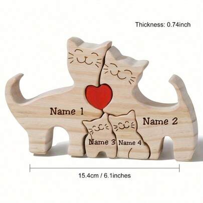 Personalized Wooden For Cat Family Gift | Customizable Names, Ideal For Cat Lovers, Couples, Animal Family Decor, Great For Mother'S Day And Christmas Gifts