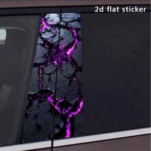 2pcs Creative Cool And Fun 2D Decals, B-Pillar Protective Film. Dark Crack Pattern Purple Fluorescent Self-Adhesive Waterproof Scratch Stickers For Multiple Cars & Materials, Trimmable To Enhance Your Vehicle's Appearance!, Stickers For Car, Car