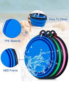 2个装可折叠宠物狗碗，可折叠狗水碗，适用于猫狗，便携式宠物喂食饮水碗，方便散步、停车、旅行。