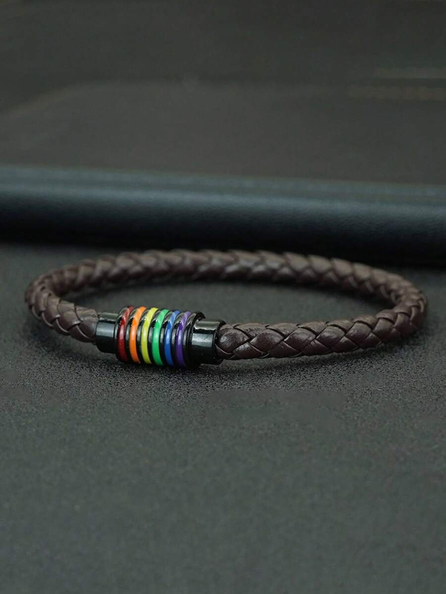 1 pieza Nuevo brazalete arcoíris de piel sintética minimalista, accesorio unisex para fiesta del orgullo LGBTQ - Pulsera de cuero PU - Ver 1