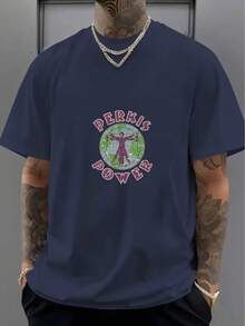 Esencial de  Camiseta de algodón blanca con el patrón de "PERKIS POWER" - Azul Marino - Ver 1