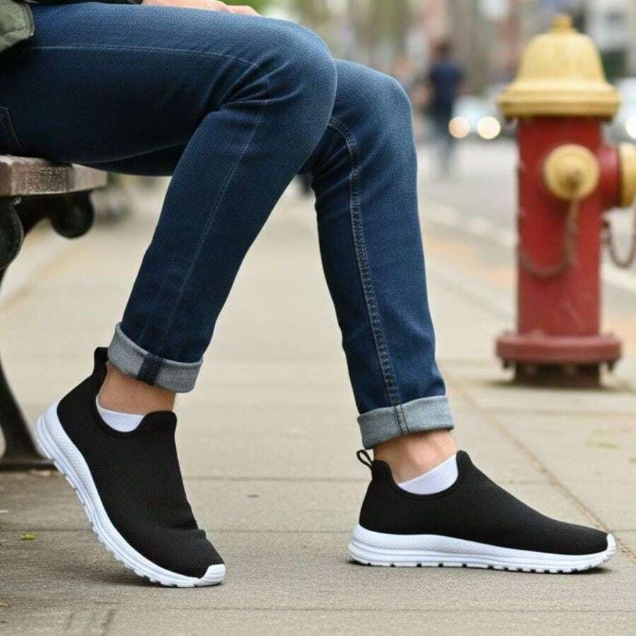 Tênis Meia Ortopédico Masculino e Feminino - PRETO BRANCO - Visão 1